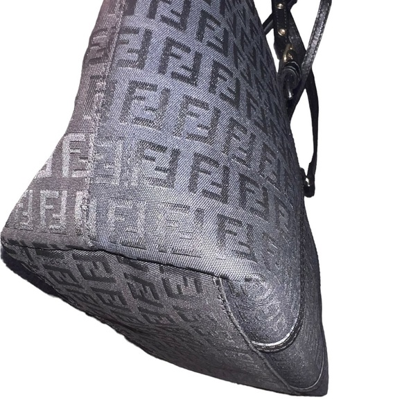 {EUC Fendi Black Zucchino Monogram Canvas Mini Tote Leather Handles Charm} - Picture 7 of 16